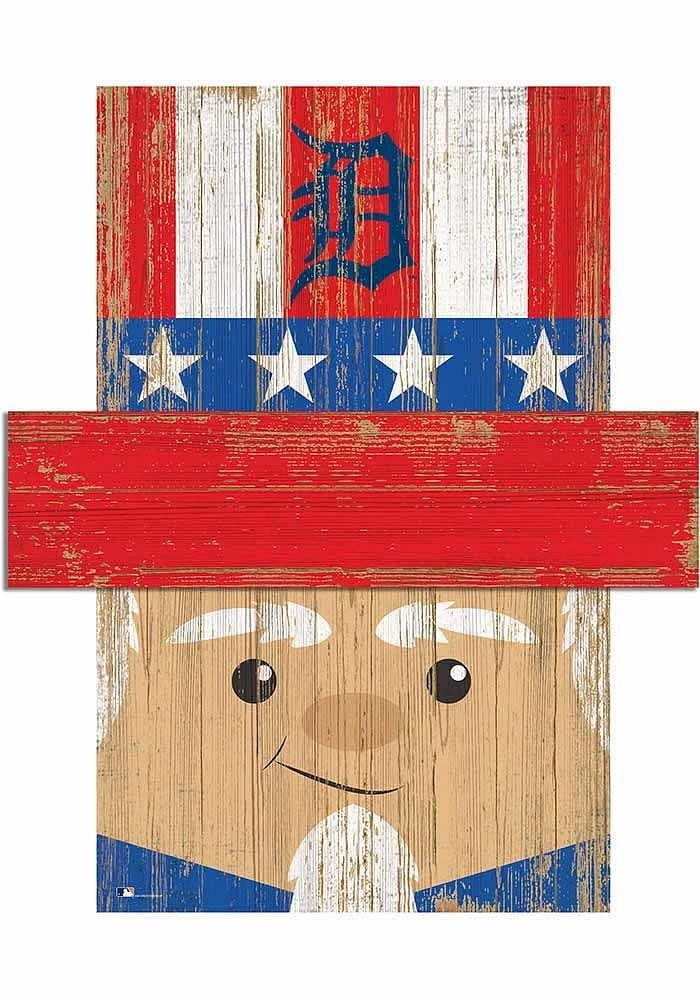 Detroit Tigers Patriotic Head Sign - Navy Blue