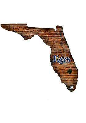 Tampa Bay Rays Distressed State 24 Inch Sign - Brown