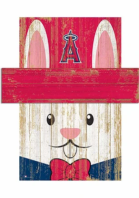 Los Angeles Angels Easter Bunny  Head 6x5 Sign - Red