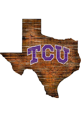 TCU Horned Frogs Distressed State 24 Inch Sign - Brown