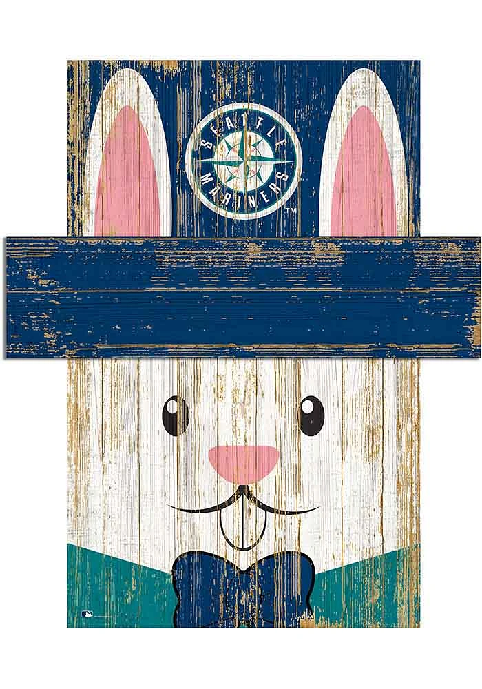 Seattle Mariners Easter Bunny Head 6x5 Sign - Navy Blue