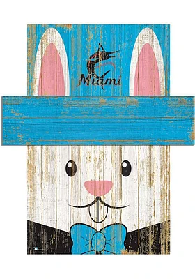 Miami Marlins Easter Bunny  Head 6x5 Sign - Blue