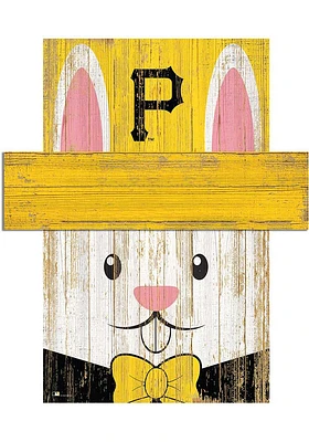 Pittsburgh Pirates Easter Bunny  Head 6x5 Sign - Black