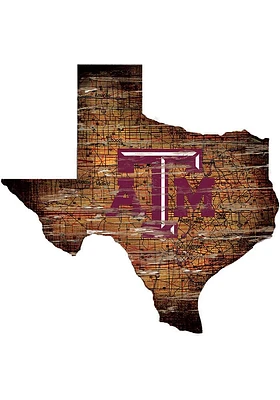 Texas A&M Aggies Distressed State 24 Inch Sign - Brown