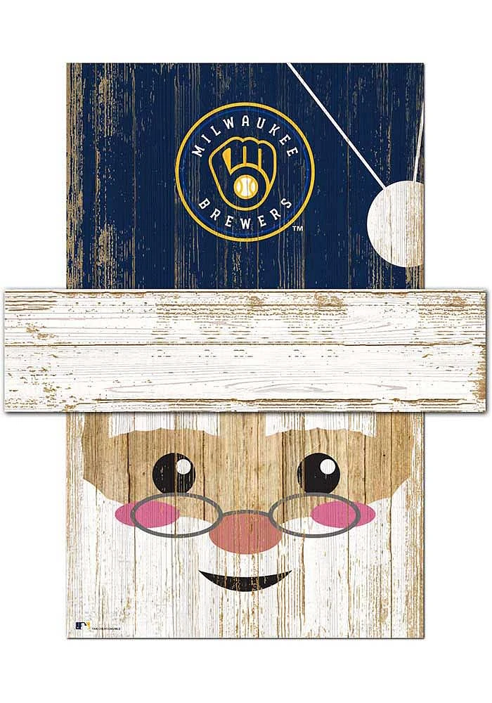 Milwaukee Brewers Santa Head 6x5 Sign - Navy Blue