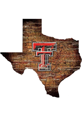 Texas Tech Red Raiders Distressed State 24 Inch Sign - Brown