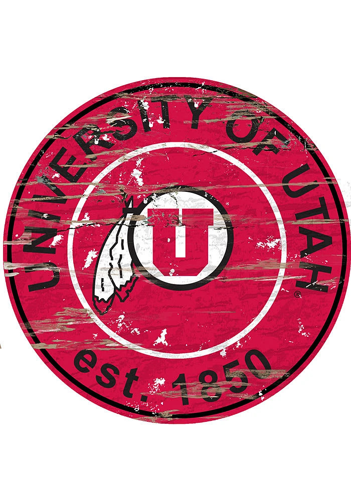 Utah Utes Established Date Circle 24 Inch Sign - Red