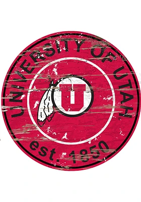 Utah Utes Established Date Circle 24 Inch Sign - Red
