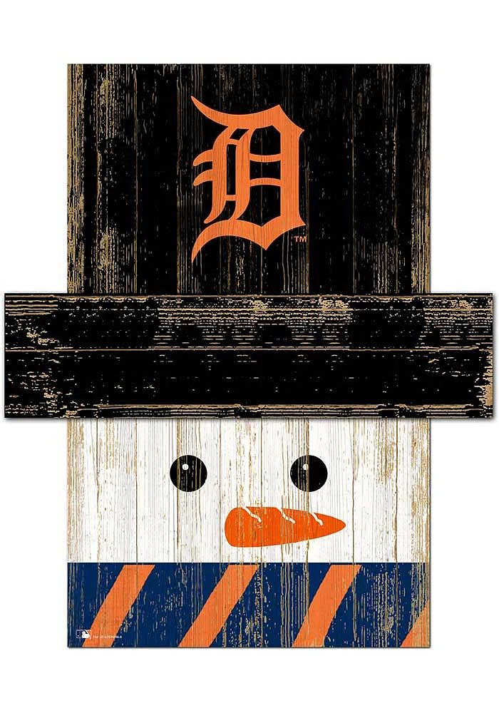 Detroit Tigers Snowman Head 6x5 Sign - Navy Blue