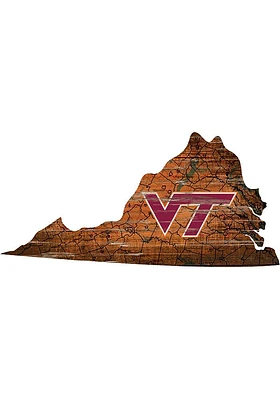 Virginia Tech Hokies Distressed State 24 Inch Sign - Brown