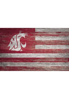 Washington State Cougars Distressed Flag 11x19 Sign - Red