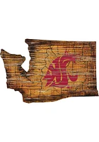 Washington State Cougars Distressed State 24 Inch Sign - Brown