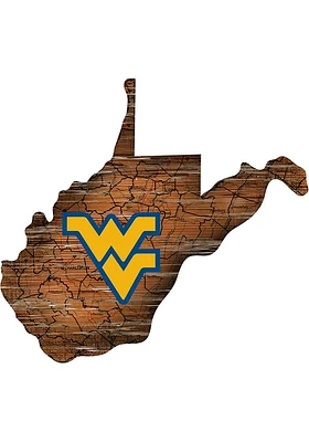 West Virginia Mountaineers Distressed State 24 Inch Sign - Brown