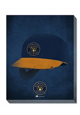 Milwaukee Brewers Ghost Helmet Canvas Wall Art - Navy Blue