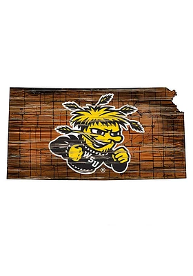 Wichita State Shockers Distressed State 24 Inch Sign - Brown