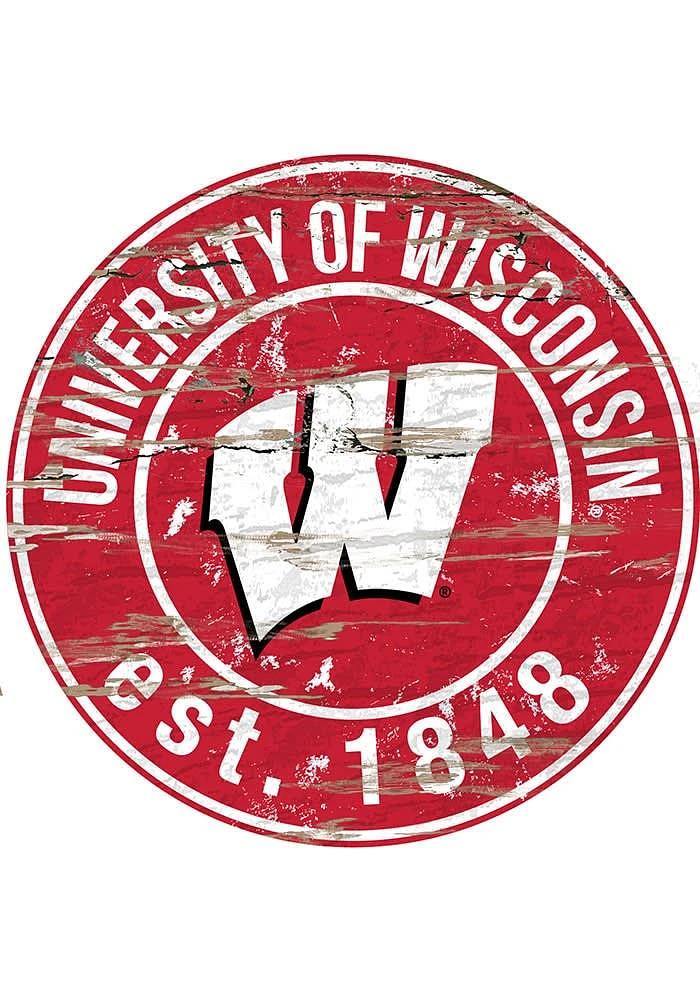Wisconsin Badgers Established Date Circle 24 Inch Sign - Red