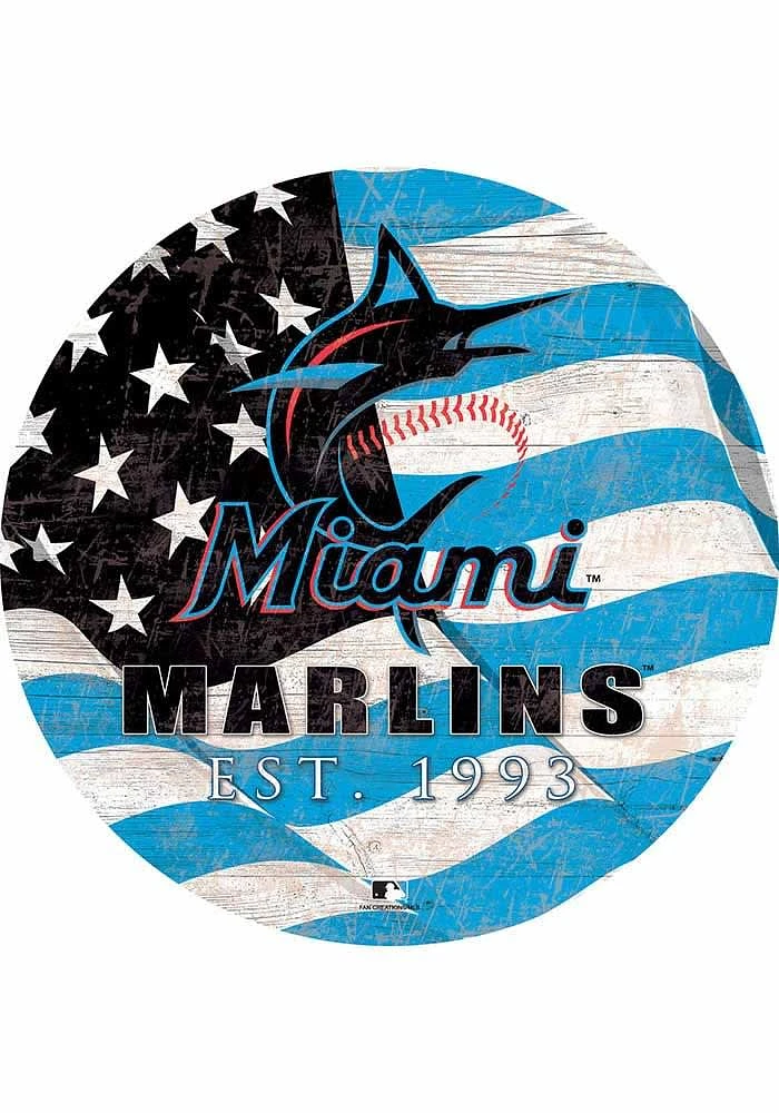 Miami Marlins Team Color Flag 12 Inch Circle Sign