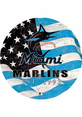 Miami Marlins Team Color Flag 12 Inch Circle Sign