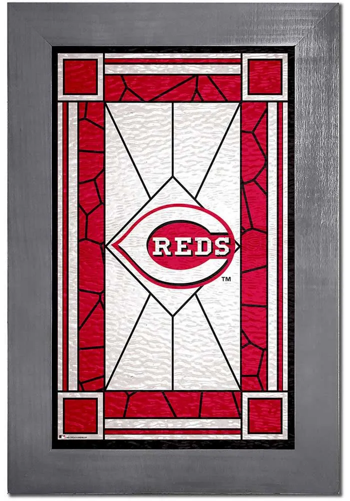 Cincinnati Reds Stained Glass Frame Sign