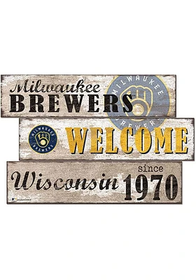 Milwaukee Brewers Welcome 3 Plank Sign