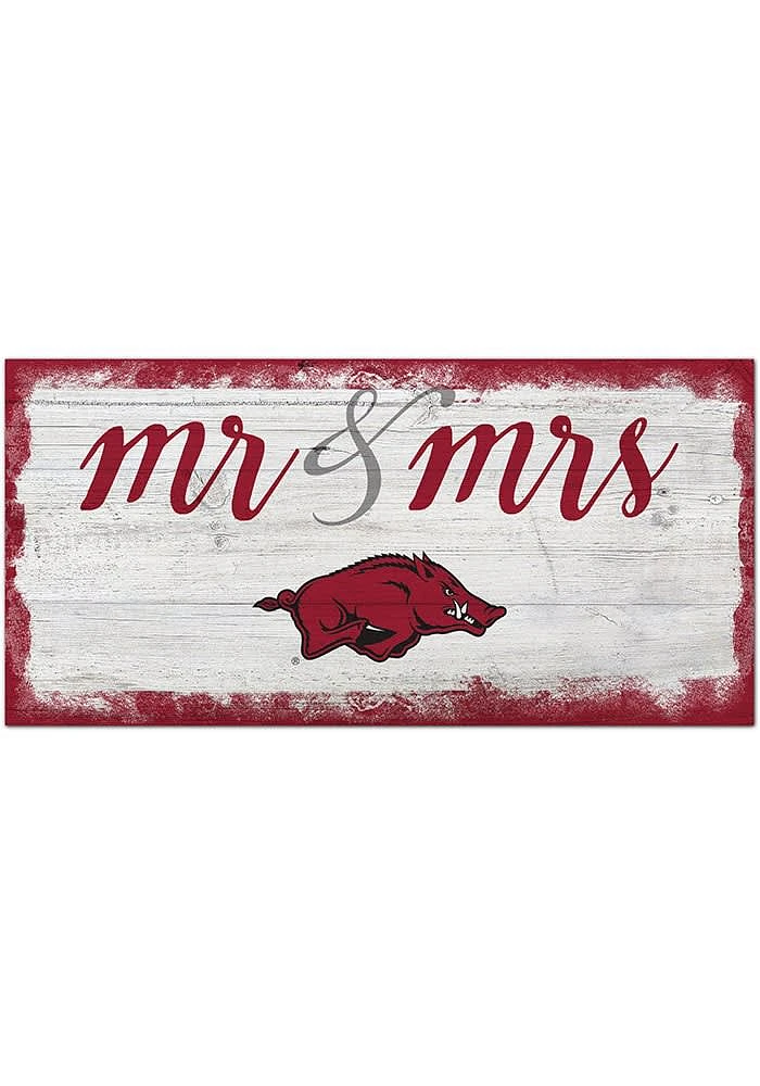 Arkansas Razorbacks Script Mr and Mrs Sign - Red