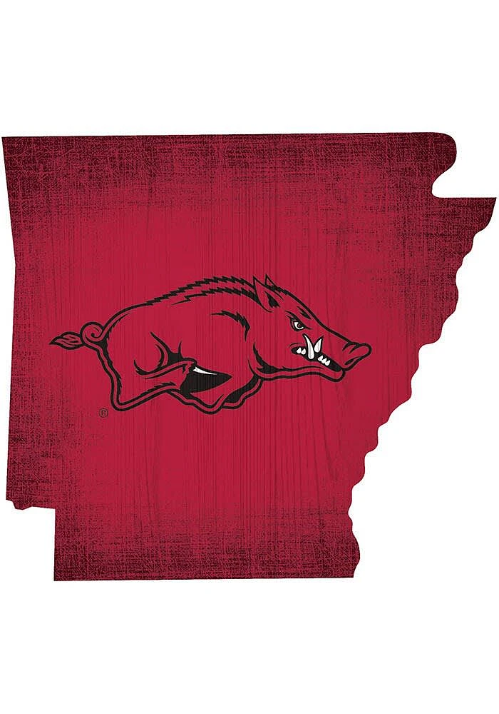 Arkansas Razorbacks State Cutout Sign - Red