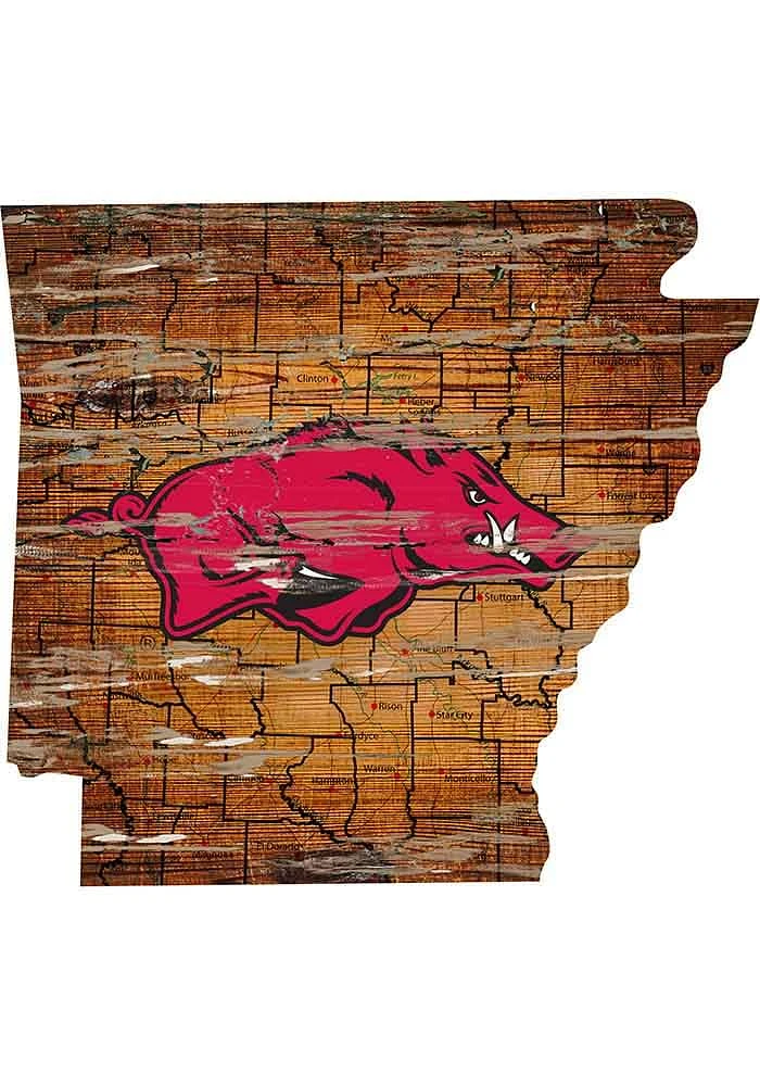 Arkansas Razorbacks Mini Roadmap State Sign - Red
