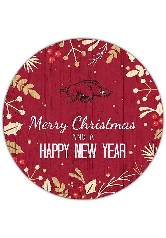 Arkansas Razorbacks Merry Christmas and New Year Circle Sign - Red