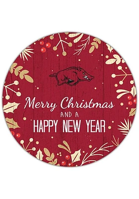 Arkansas Razorbacks Merry Christmas and New Year Circle Sign - Red
