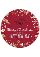 Arkansas Razorbacks Merry Christmas and New Year Circle Sign - Red