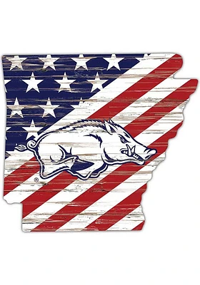 Arkansas Razorbacks 12 Inch USA State Cutout Sign - Red