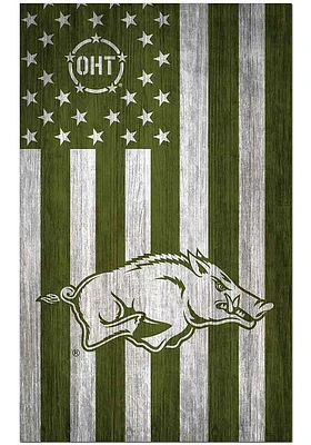 Arkansas Razorbacks 11x19 OHT Military Flag Sign - Red