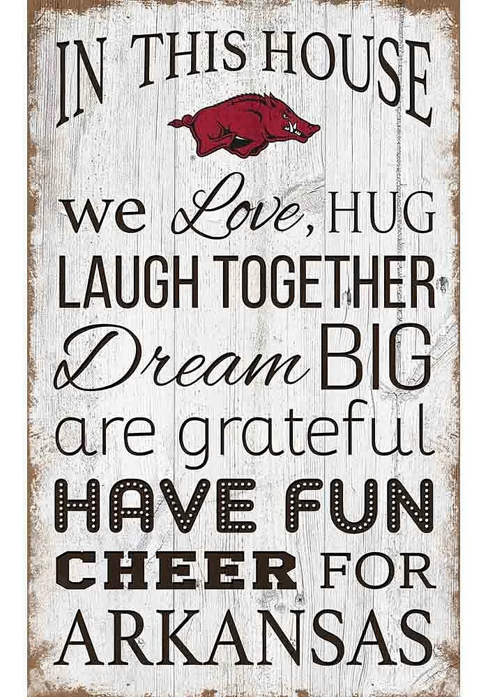 Arkansas Razorbacks In This House 11x19 Sign - Red