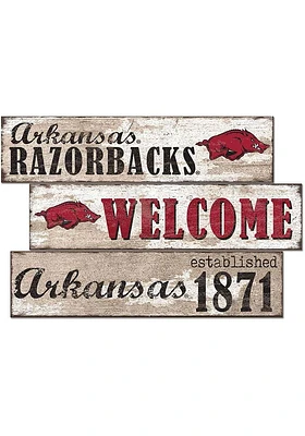 Arkansas Razorbacks Welcome 3 Plank Sign - Red