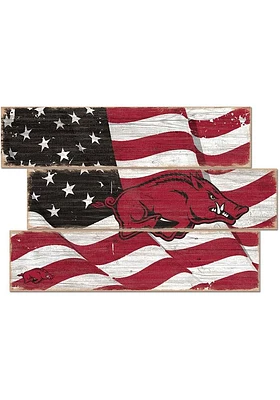 Arkansas Razorbacks Flag 3 Plank Sign - Red