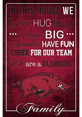 Arkansas Razorbacks In This House 17x26 Sign - Red