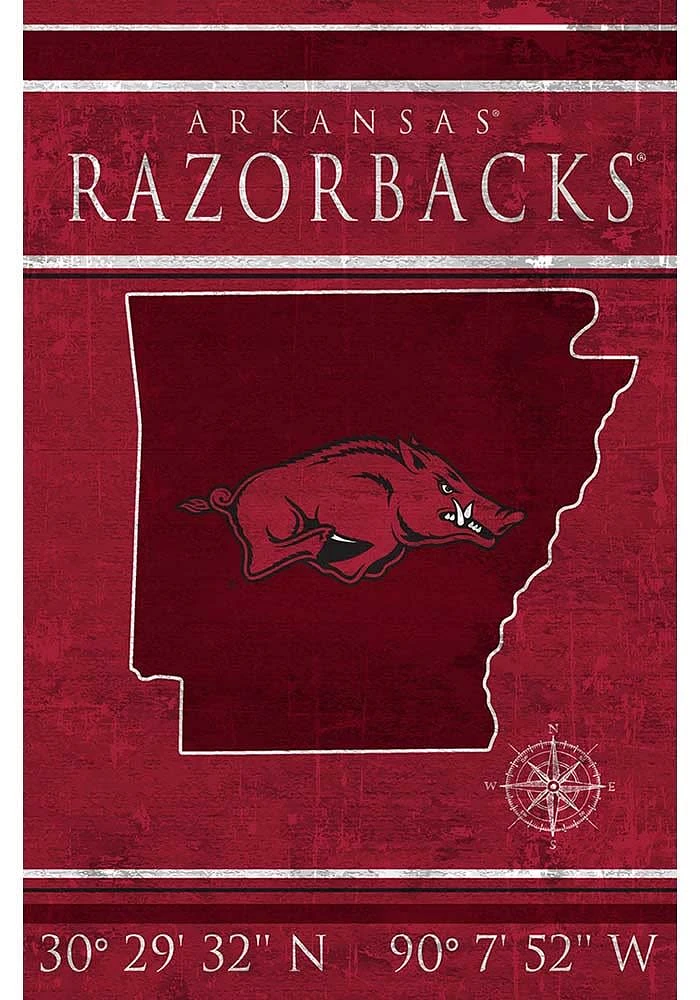 Arkansas Razorbacks Coordinates 17x26 Sign - Red