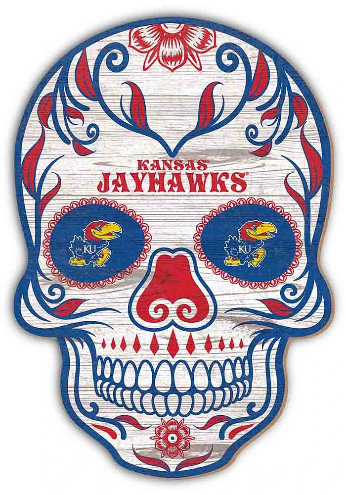 Kansas Jayhawks 12 inch Sugar Skull Sign - Blue