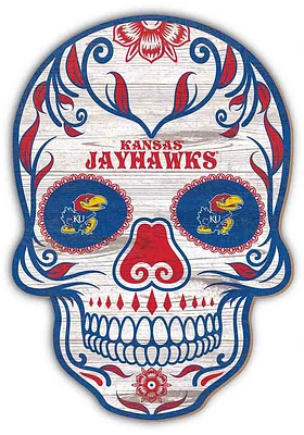Kansas Jayhawks 12 inch Sugar Skull Sign - Blue