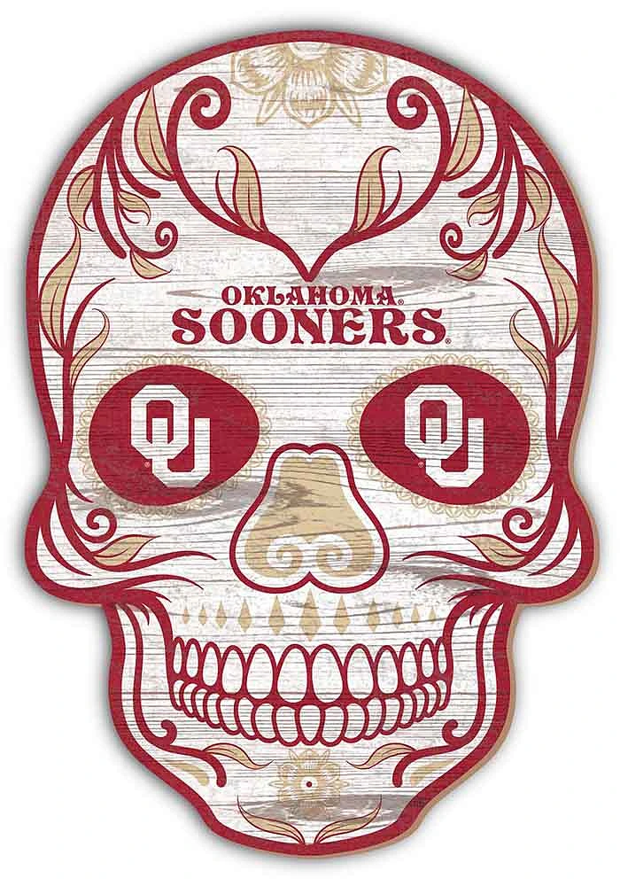 Oklahoma Sooners 12 inch Sugar Skull Sign - Red