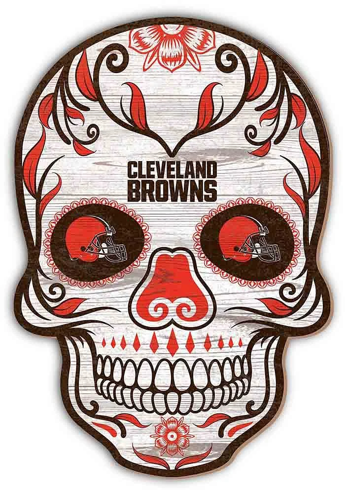Cleveland Browns 12 inch Sugar Skull Sign -