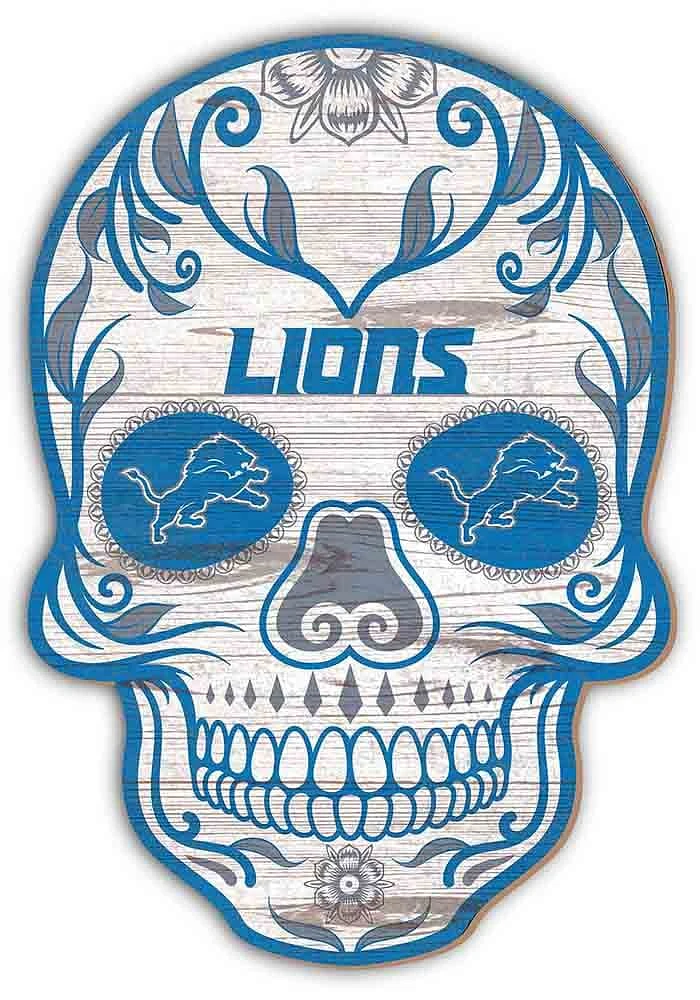 Detroit Lions 12 inch Sugar Skull Sign - Blue