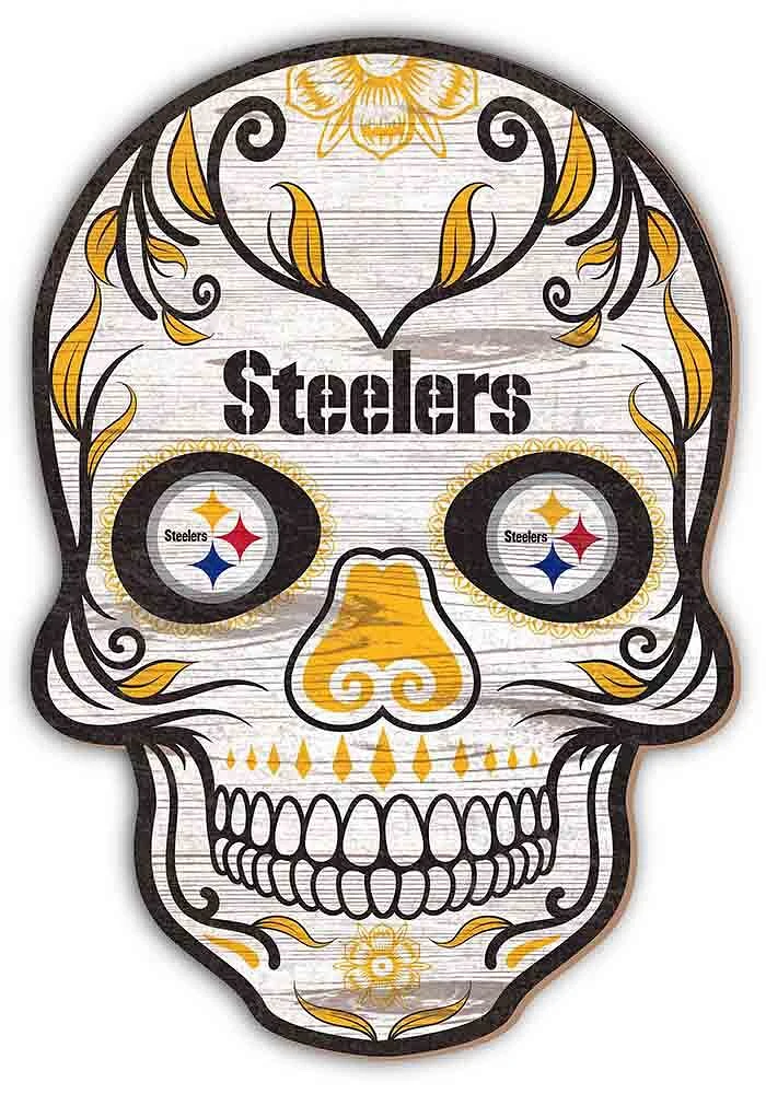 Pittsburgh Steelers 12 inch Sugar Skull Sign - Yellow