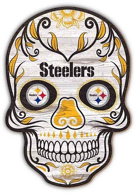 Pittsburgh Steelers 12 inch Sugar Skull Sign - Yellow