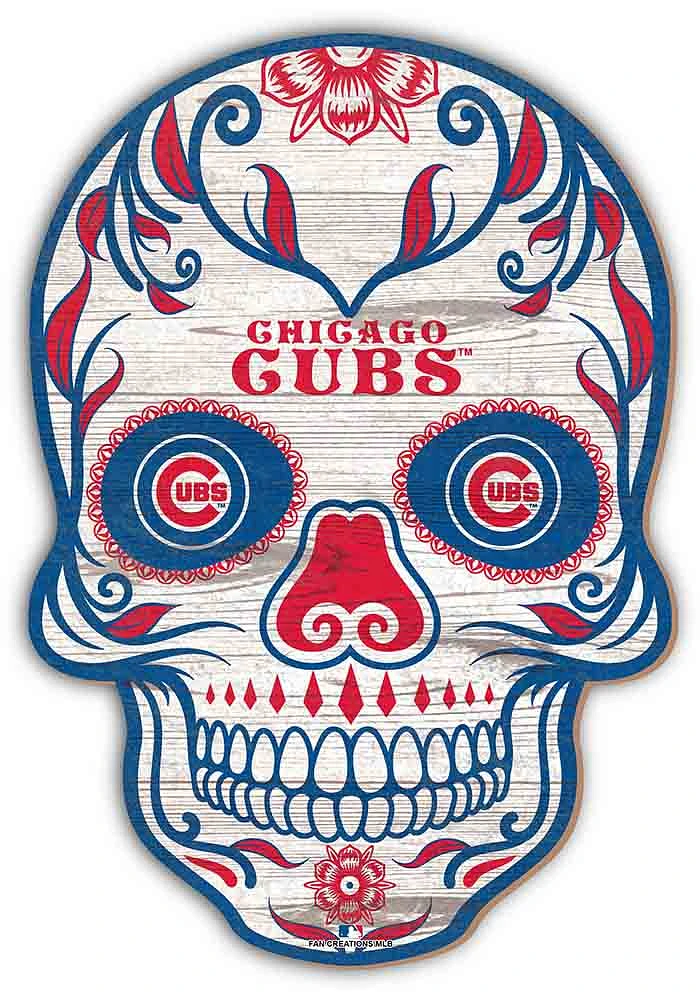 Chicago Cubs 12 inch Sugar Skull Sign - Blue
