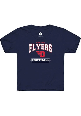 Rally Dayton Flyers Youth Navy Blue Football Short Sleeve T-Shirt