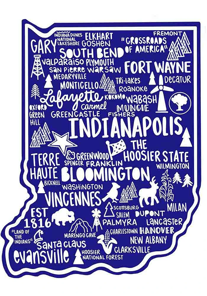 Indiana 2.5 in X 3.5 in Stickers - Blue
