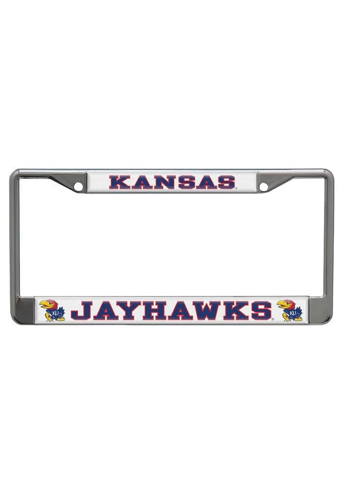 Kansas Jayhawks White Domed Team Name License Plate Frame - White