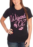 Wizard of Oz Womens Black Glitter Logo Short Sleeve T-Shirt