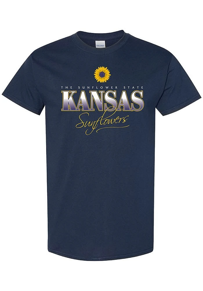 Kansas Womens Navy Blue Sunflower State Short Sleeve T-Shirt